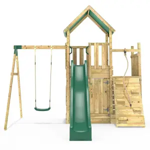 Rebo Modular Wooden Climbing Frame Adventure Playset - M8 plus Ramp & Single Swing