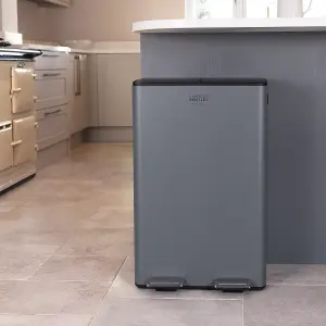 60L Double Compartment Grey Kitchen Bin Rubbish Waste Pedal Bin