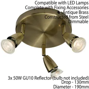 LED Adjustable Ceiling Spotlight Antique Brass Triple GU10 Dimmable Downlight