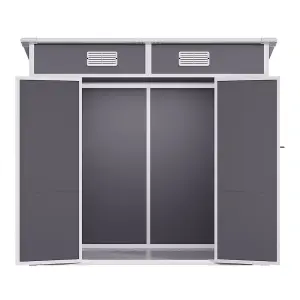 Outdoor Double Door Storage Shed with Floor and Windows, Light Grey, 183cm H