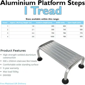 220mm Large Frame Stable Steps Sturdy Aluminium 500mm Wide 1 Tread Step Ladder