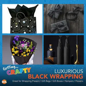 20pk Black Tissue Paper for Wrapping Gifts 50cm x 66cm, Black Tissue Paper Sheets, Tissue Paper Black Sheets Packaging