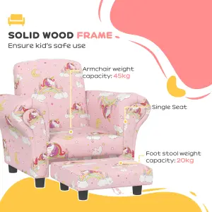 AIYAPLAY 2 Piece Kids Sofa Set with Unicorn Design, for Nursery, Pink