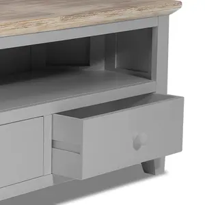 Florence Dove Grey Corner TV Unit With 2 Drawers and Shelf