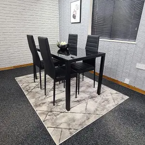 Kitchen Dining Table And 4 Chairs Dining Set of 4 Black Table with 4 Leather Chairs Furniture Kosy Koala