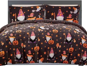 Smart Living Super Soft Halloween Gonk Flannel Duvet Set Reversible Duvet Cover with Pillowcase