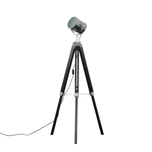 ValueLights Starboard Black & Chrome Photography/Film Studio Style Adjustable Spotlight Tripod Floor Lamp with LED Bulb