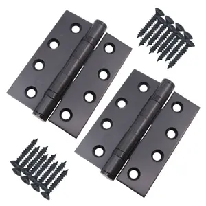 EAI 4" Fire Door Hinges 4" Stainless Steel Grade 13  - 102x76x3mm - Square - Black - Pair - Including Screws