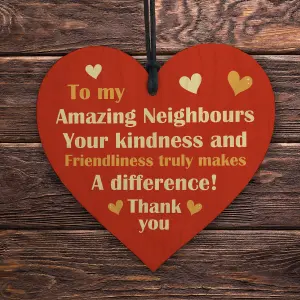 Red Ocean Amazing Neighbours - Wooden Hanging Heart Gift For Neighbour - Best Neighbour Gift For Christmas