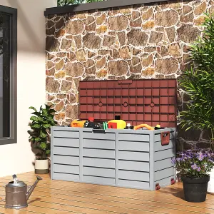 3.6 x 1.7 ft Brown Waterproof Wooden Style Large Plastic Garden Storage Box with Wheels 290L