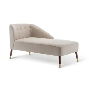 Right Hand Chaise Lounge in Beige Linen Fabric