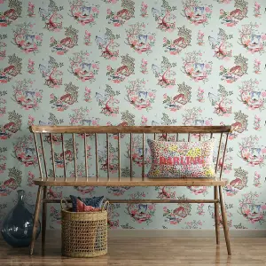 Cath Kidston Painted Kingdom Wallpaper Duck Egg 182541