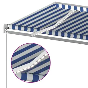 Berkfield Manual Retractable Awning with LED 400x300 cm Blue and White