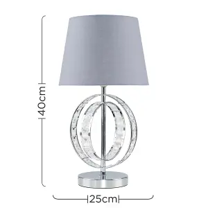 ValueLights Rothwell Pair of Chrome Acrylic Jewel Double Hoop Table Lamps with Grey Light Shades