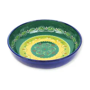 Classic Spanish Hand Painted Pattern Kitchen Dining Decor Large Bowl (Diam) 30cm Orange/Green