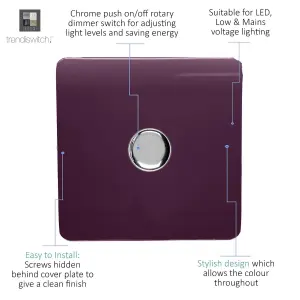 Trendi Switch 1 Gang 1 or 2 way 150w Rotary LED Dimmer Light Switch in Plum