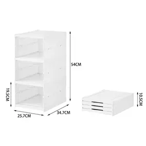 3 Tier 3 Compartment White Stackable Foldable Shoe Storage Box Unit for Home Hallway and Corner