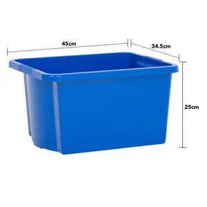 Wham 4x Stack & Store 30L Blue Plastic Storage Boxes. Home, Office, Classroom, Playroom, Toys, Books. L45.5 x W35 x H25cm