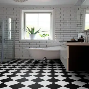 Black White Chequre Tile Effect Effect Vinyl Flooring For Kitchen, Bathroom, 2.8mm Vinyl Sheet-6m(19'8") X 4m(13'1")-24m²