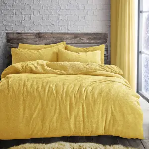 Velosso Plain Teddy Warm And Cosy Duvet Cover And Pillowcase Set - Yellow