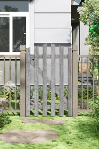 Grey Coated Freestanding Wooden Picket Garden Gate and Fence Door W 76cm H 120cm