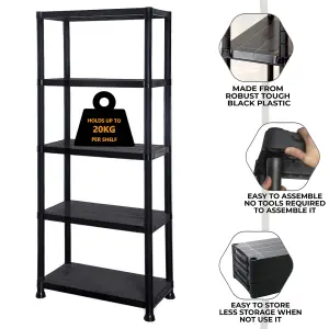 5 Tier Plastic Racking Shelf Heavy Duty Garage Shelving Storage Unit Organiser