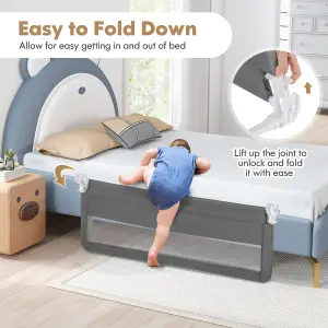 COSTWAY Bed Rail Guard for Toddlers 150CM Foldable Baby Bed Rail w/ Safety Strap