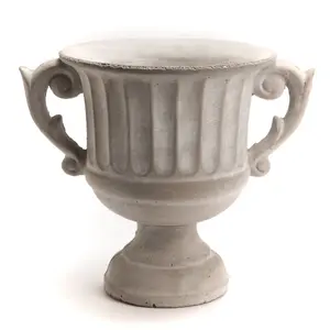 Vintage Style Concrete Grey Large Indoor Outdoor Planter Plant Pot with Baroque Scrolled Handles