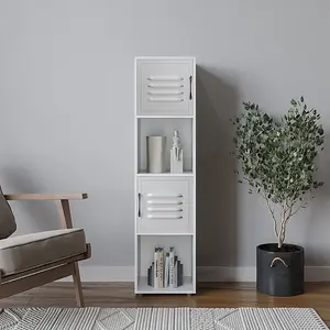 URBNLIVING 120cm Height 4 Cube Bookcase White Metal Door Display Storage Unit Shelving Cupboard White