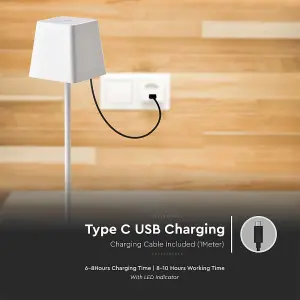 V-TAC Rechargeable Table Lamp White Square LED USB Dimmable Light