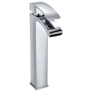 Tall Luxury Modern High Rise Curve Mono Basin Mixer - Chrome