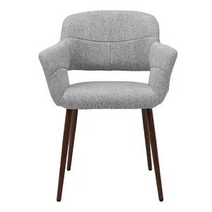 Dinning Chair Set of 2 Modern Light Grey Linen Dinning Chair Armchair with Metal Legs