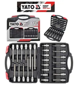 YATO YT-77542, bit socket set 26 pcs spline, length 55-200mm, S2 steel, 1/2" Drive