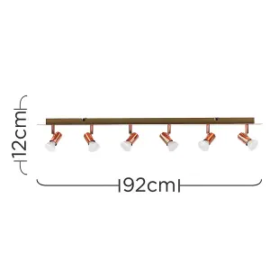 ValueLights Consul Copper Ceiling Bar Spotlight and GU10 Spotlight LED 5W Warm White 3000K Bulbs