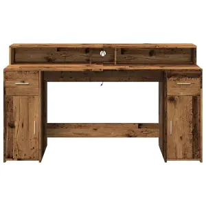 Berkfield Desk with LED Lights Old Wood 160x55x91 cm Engineered Wood