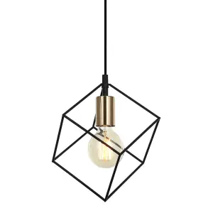 Luminosa Modern Hanging Pendant Black, Gold 1 Light  with Black Shade, E27 Dimmable