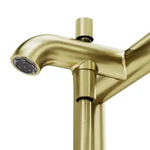 GoodHome Owens Satin Brass effect Deck-mounted Bath mixer tap with shower kit