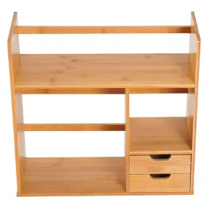 HOMCOM Desk Organiser Desktop Bookshelf 180 Degree Rotatable 2 Drawers Bamboo