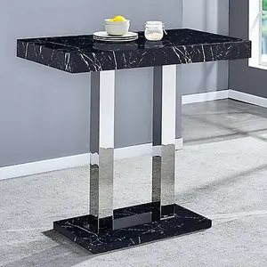 Milano Marble Effect Gloss Bar Table With 4 Ripple White Stools