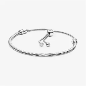 Pandora Moments Snake Chain Slider Bracelet - Silicone / Sterling Silver / Cubic Zirconia - Sz. 28 cm