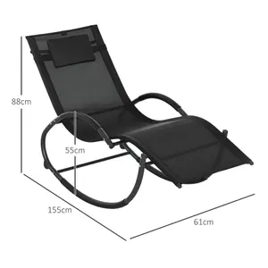 Outsunny Patio Rocking Lounge Chair Zero Gravity Chaise w/ Padded Pillow Black