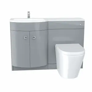 Nes Home Grey Left Hand Basin Vanity Unit and WC Toilet Sink Storage Cabinet Dene