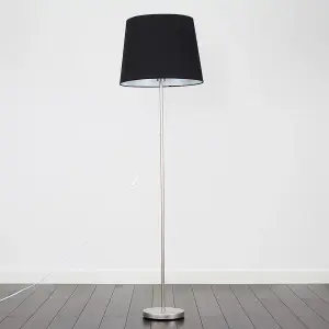 ValueLights Modern Floor Lamp In Brushed Chrome Metal Finish With Extra Large Black Shade