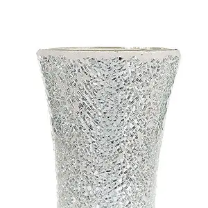 London Boutique Vase Cylinder Handmade Mosaic Glitter Vase Decorative Sparkled Glass gift present (Cylinder Silver)