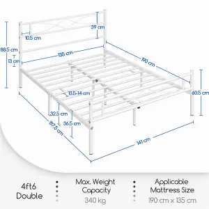 Yaheetech White 4ft6 Double Metal Bed Frame with Curved Design Headboard and Footboard