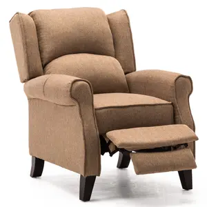 Eaton Wing Back Fireside Herringbone Fabric Recliner Armchair Sofa Chair Reclining Cinema (Herringbone Beige)