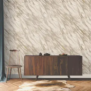 Rasch Realistic Marble Effect Metallic Shimmer Smooth Wallpaper Feature Wall Natural 284385