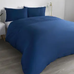 Filled Pinsonic Grid Panel Duvet Cover Bedding Set, Navy - Superking