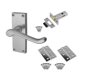 5 Sets of Victorian Scroll Latch Door Handles Satin Brushed Chrome Hinges & Latches Pack Sets 120MM X 40MM