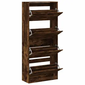 Shoe Cabinet with 4 Flip-Drawers Smoked Oak 80x34x187.5 cm